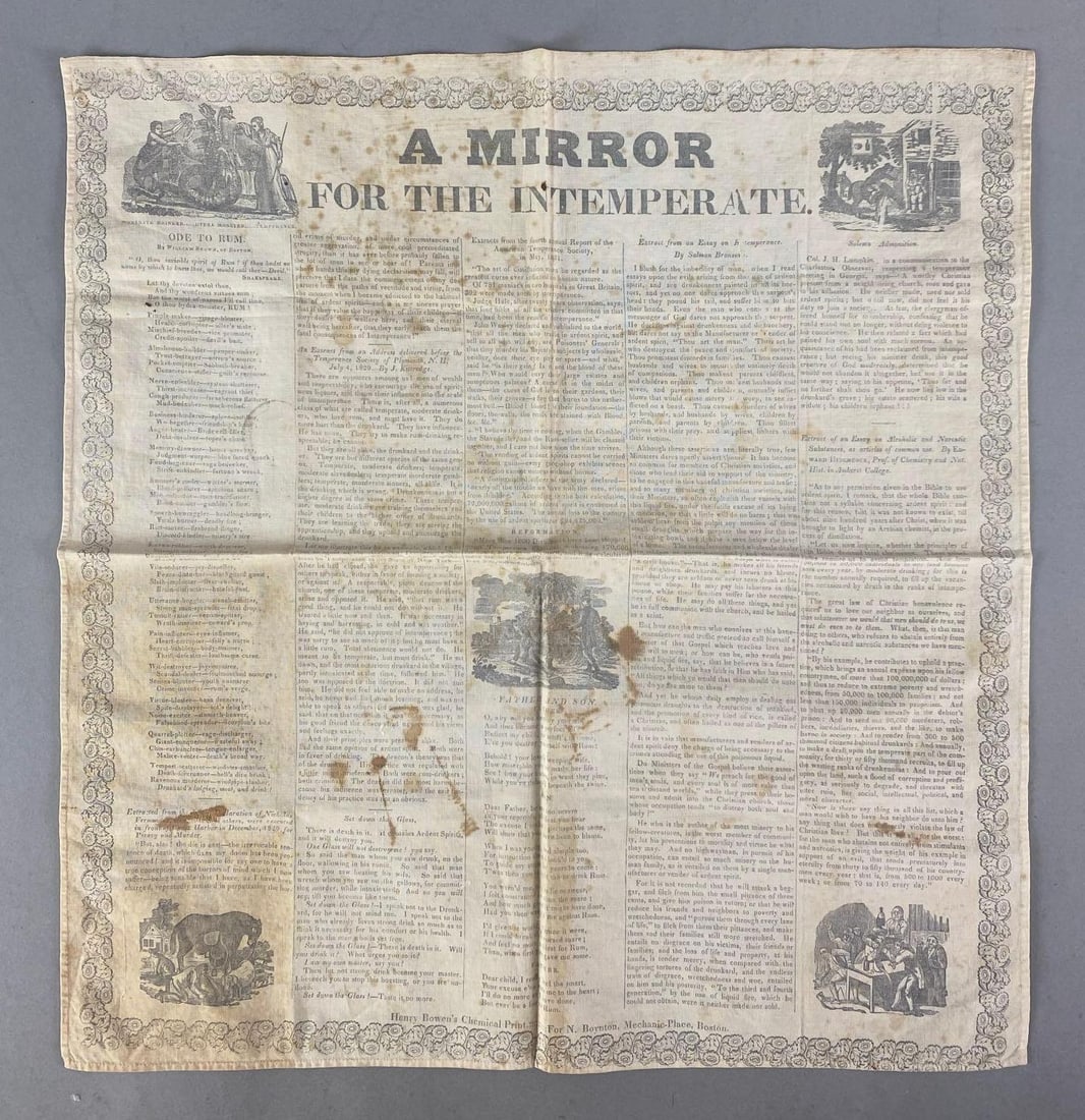 Early 19th Century Temperance Broadside Printed In Boston On Linen: In-House Shipping Option: If you would like to use our in-house shipping service, please select “Arrange My Own Shipping” when paying your invoice. After payment, our in-house shipping team wi