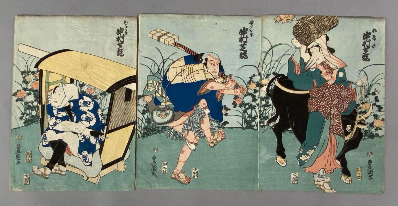 Set of 3 Antique Kabuki Japanese Woodblock Prints: In-House Shipping Option: If you would like to use our in-house shipping service, please select “Arrange My Own Shipping” when paying your invoice. After payment, our in-house shipping team wi