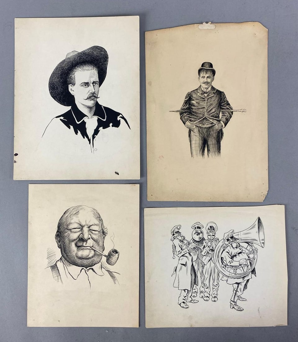 Group of 4 Antique Pen and Ink Drawings (1 of 3)
