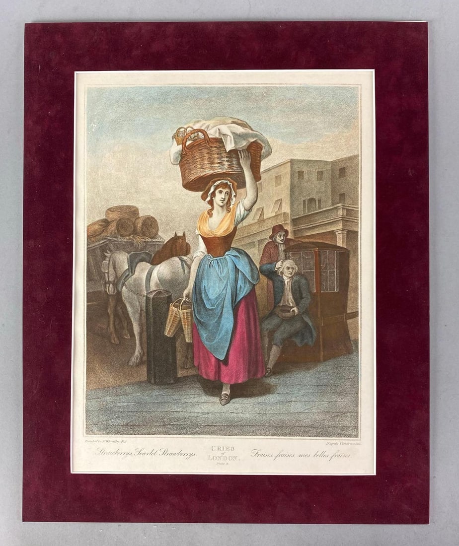 Antique Cries Of London Strawberries, Scarlett Strawberries Colored Etching: In-House Shipping Option: If you would like to use our in-house shipping service, please select “Arrange My Own Shipping” when paying your invoice. After payment, our in-house shipping team wi