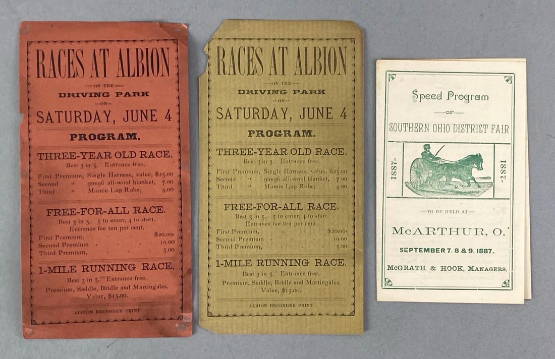 Group of 3 Antique Horse Race Programs: In-House Shipping Option: If you would like to use our in-house shipping service, please select “Arrange My Own Shipping” when paying your invoice. After payment, our in-house shipping team wi