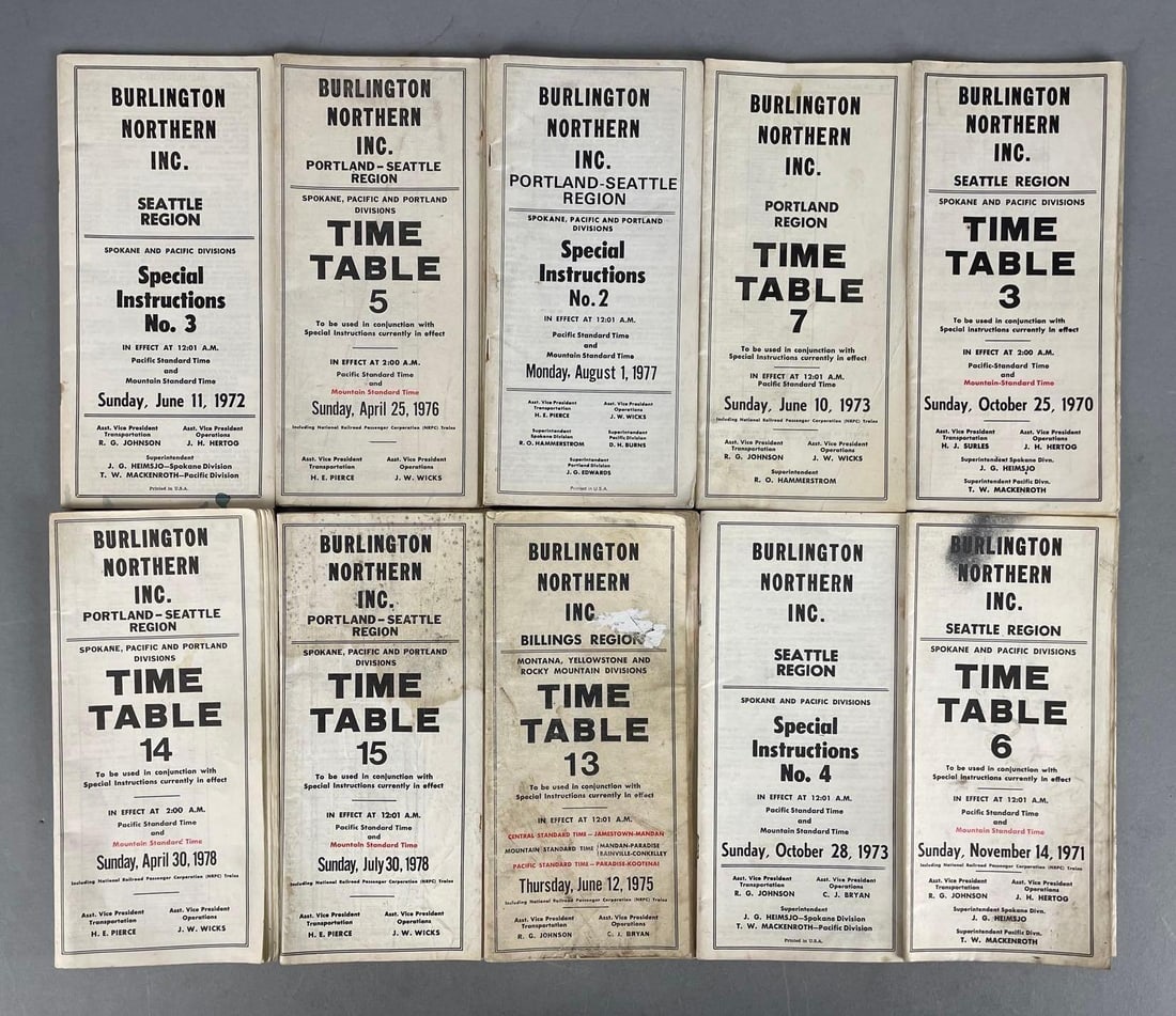 Group of 1970s Burlington Northern Railroad Timetables: In-House Shipping Option: If you would like to use our in-house shipping service, please select “Arrange My Own Shipping” when paying your invoice. After payment, our in-house shipping team
