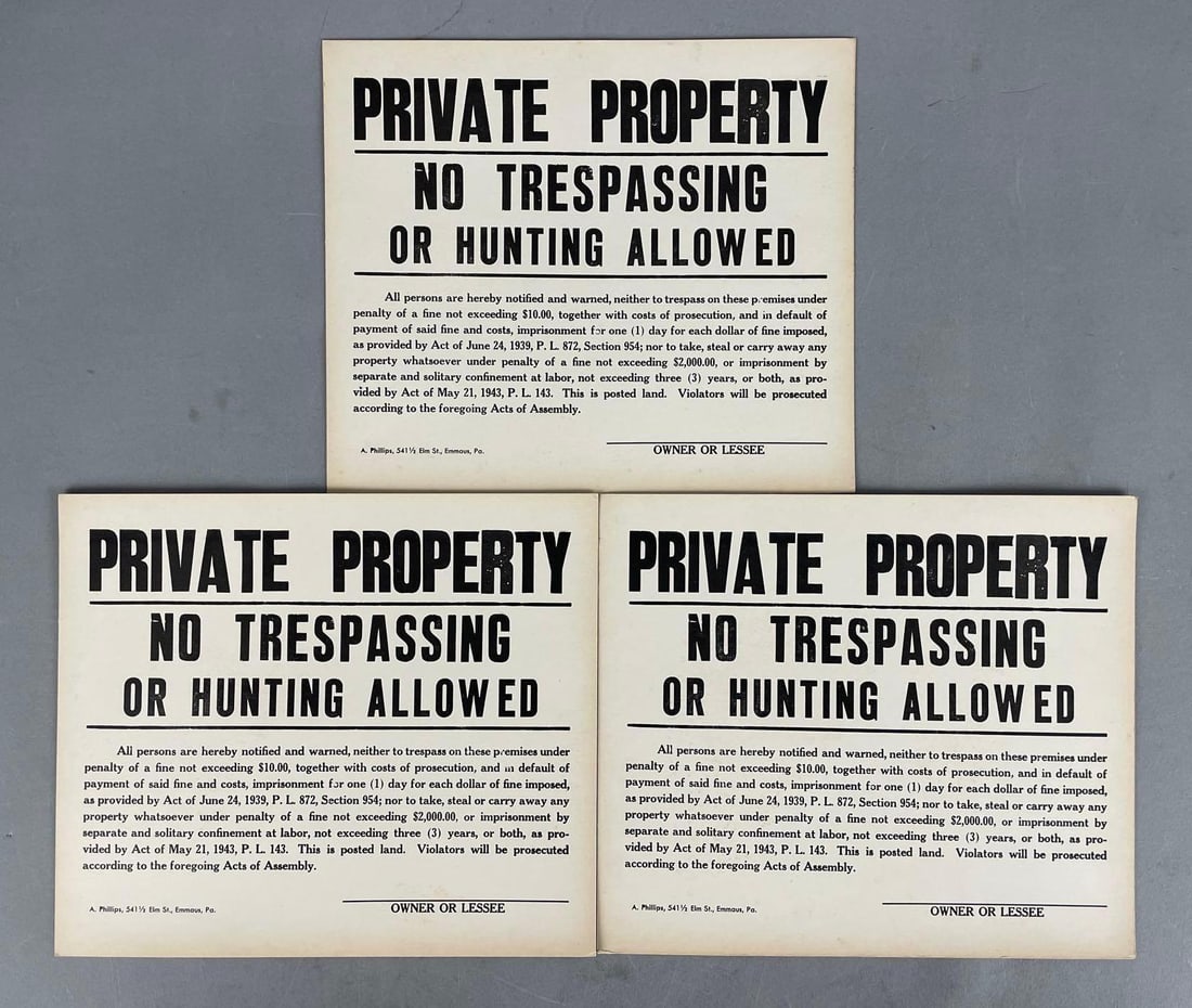 Group of 3 Vintage Private Property No Trespassing Signs: In-House Shipping Option: If you would like to use our in-house shipping service, please select “Arrange My Own Shipping” when paying your invoice. After payment, our in-house shipping team wi