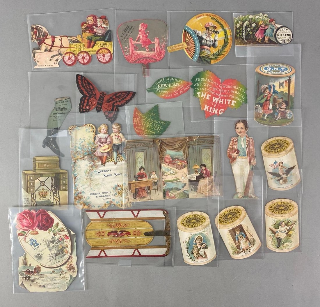 Group of Antique Die-Cut Trade Cards: In-House Shipping Option: If you would like to use our in-house shipping service, please select “Arrange My Own Shipping” when paying your invoice. After payment, our in-house shipping team wi