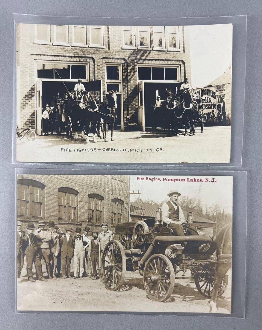 Postcards - 2 Real Photos of Fire Fighters and Engines: In-House Shipping Option: If you would like to use our in-house shipping service, please select “Arrange My Own Shipping” when paying your invoice. After payment, our in-house shipping team wi