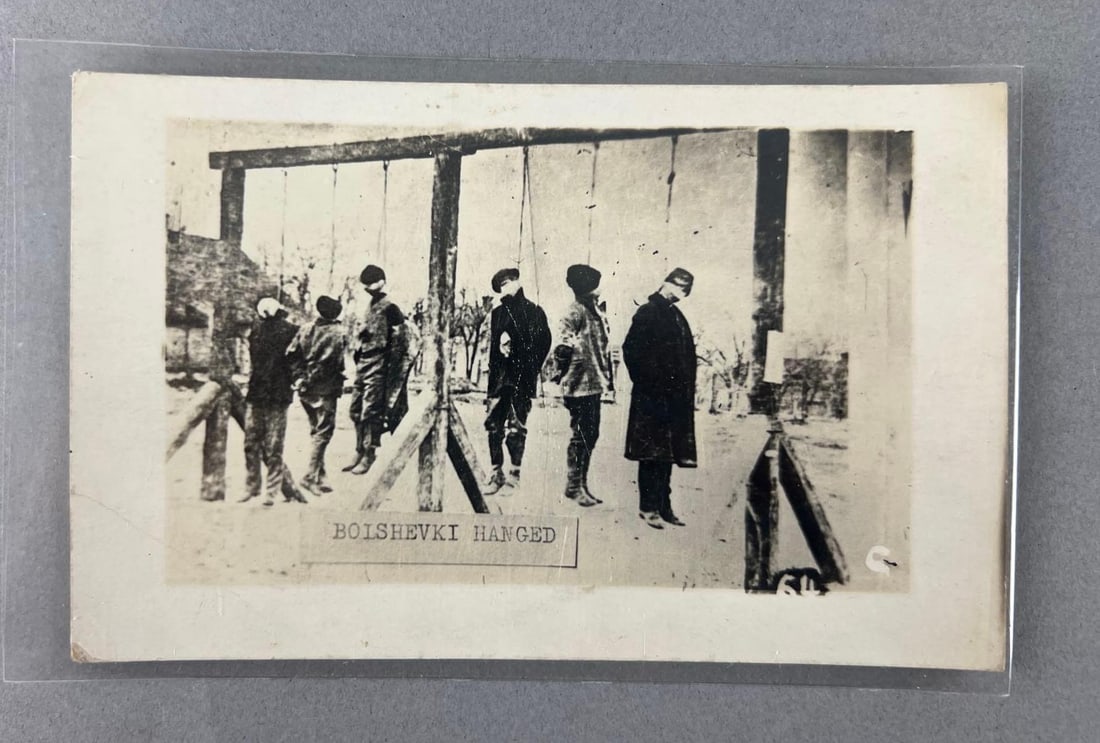 Postcards - Real Photo of Bolshevki Hanging: In-House Shipping Option: If you would like to use our in-house shipping service, please select “Arrange My Own Shipping” when paying your invoice. After payment, our in-house shipping team wi