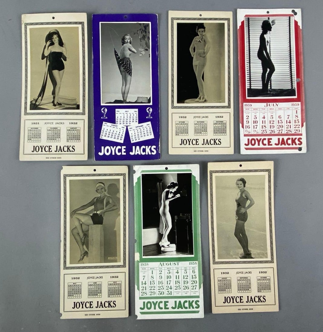 Group of 7 1930s-1940s Joyce Jacks Pin-Up Calendar: In-House Shipping Option: If you would like to use our in-house shipping service, please select “Arrange My Own Shipping” when paying your invoice. After payment, our in-house shipping team