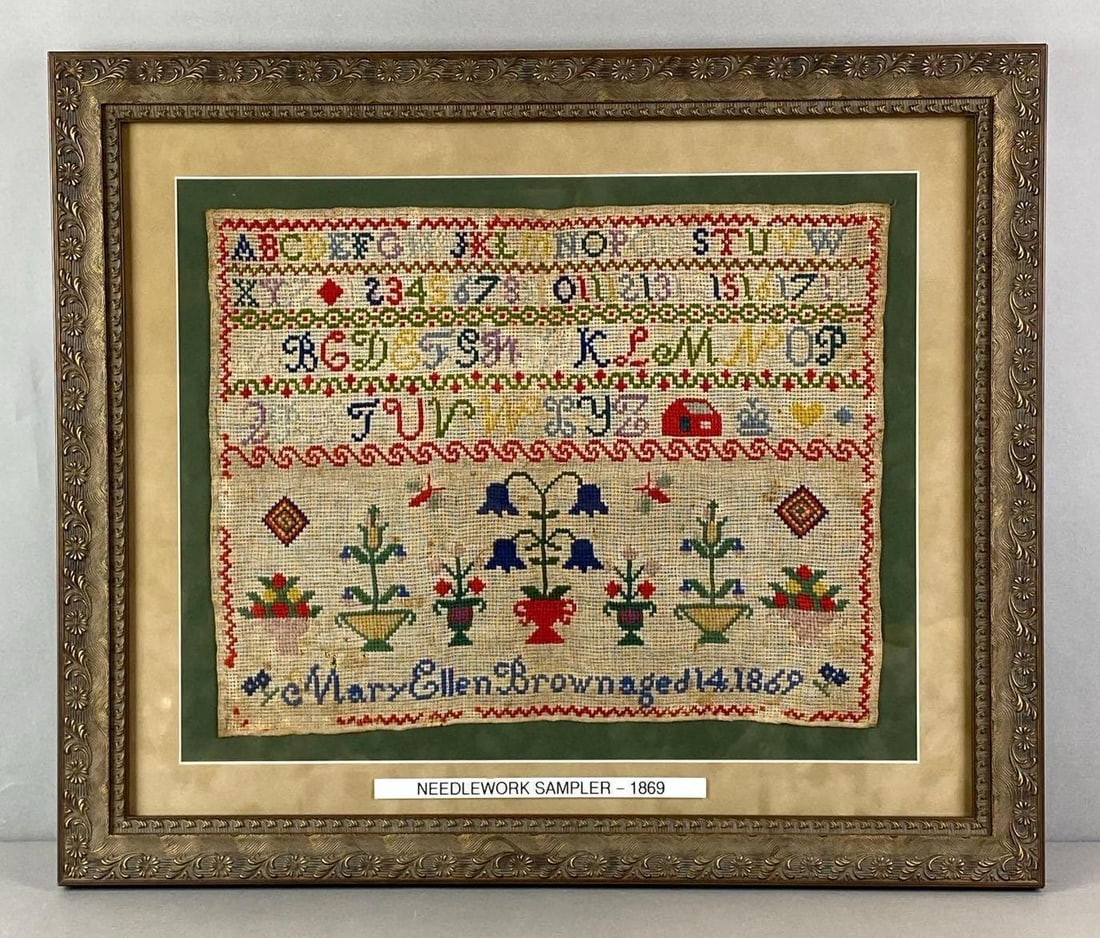 1869 Antique Needlework Sampler (1 of 2)