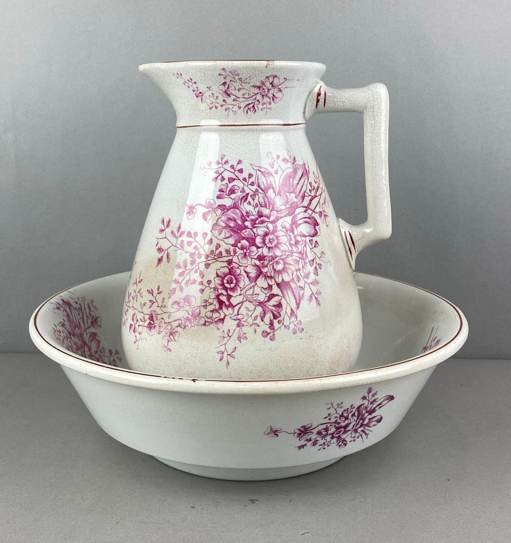 Antique Royal Ironstone Pink Floral Wash Pitcher and Basin (1 of 9)