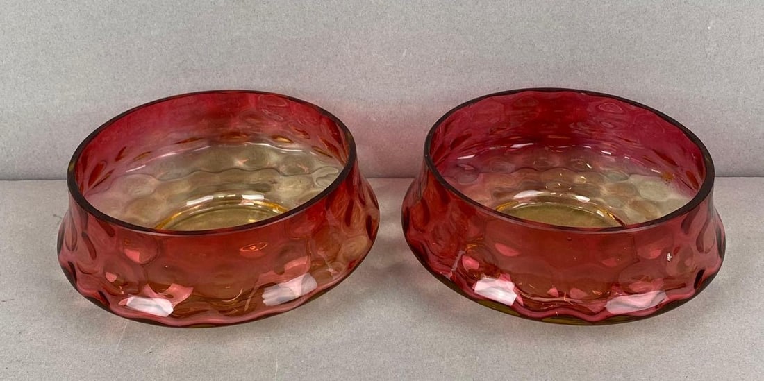 Group of 2 Antique Amberina Coin Dot Glass Finger Bowls: In-House Shipping Option: If you would like to use our in-house shipping service, please select “Arrange My Own Shipping” when paying your invoice. After payment, our in-house shipping team