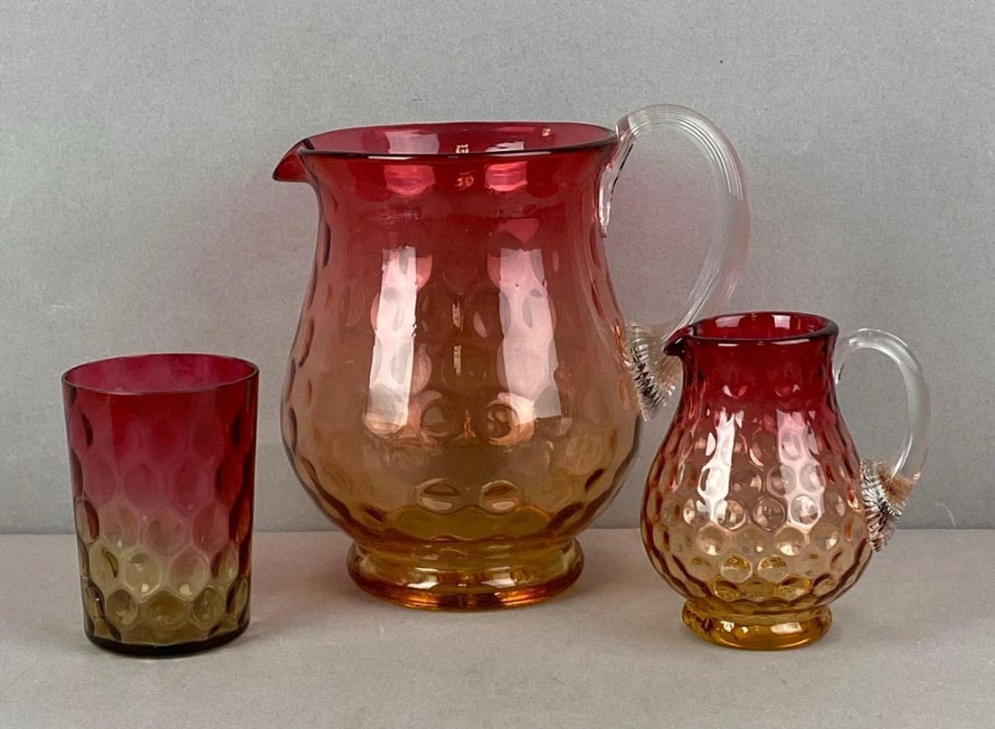 Group of 3 Antique Amberina Coin Dot Glass Items (1 of 2)