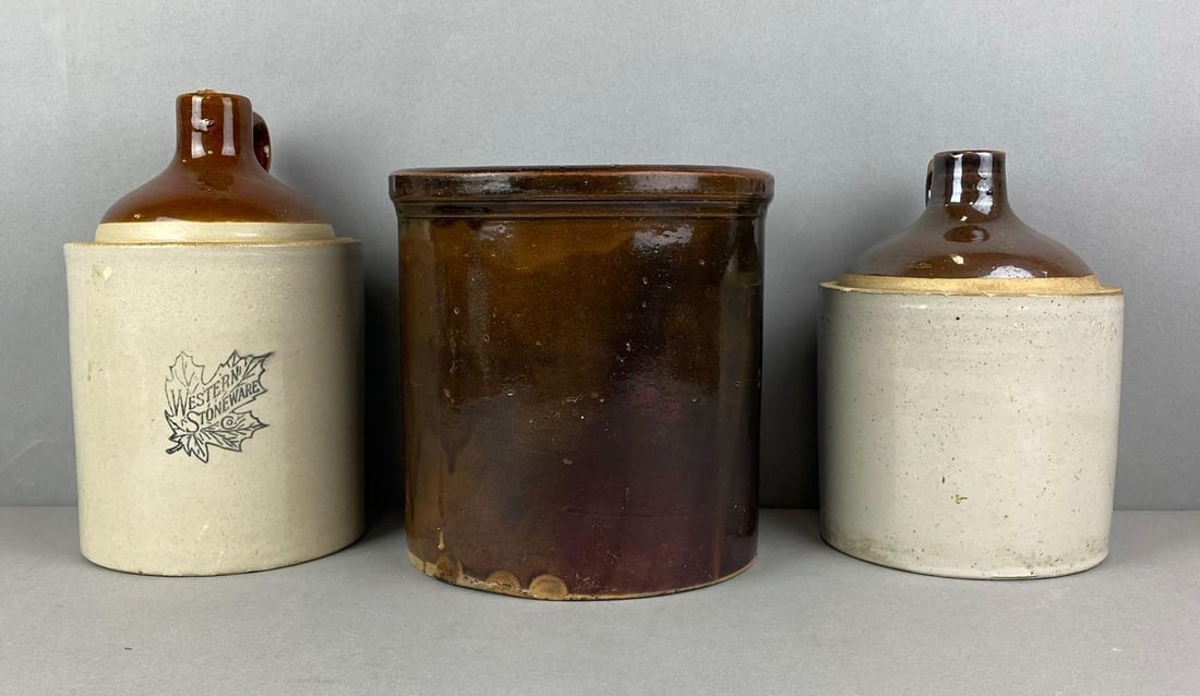 Group of 3 Antique Stoneware Pottery Items (1 of 5)