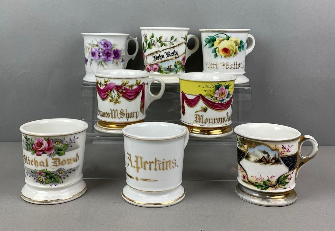 Group of 8 Antique Shaving Mugs (1 of 2)