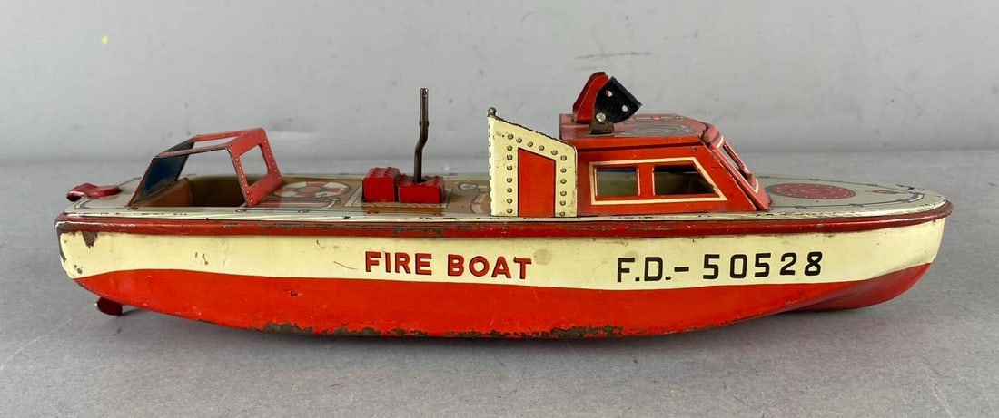 Vintage Marx Toys Tin Lithograph Fire Boat Toy: In-House Shipping Option: If you would like to use our in-house shipping service, please select “Arrange My Own Shipping” when paying your invoice. After payment, our in-house shipping team wi