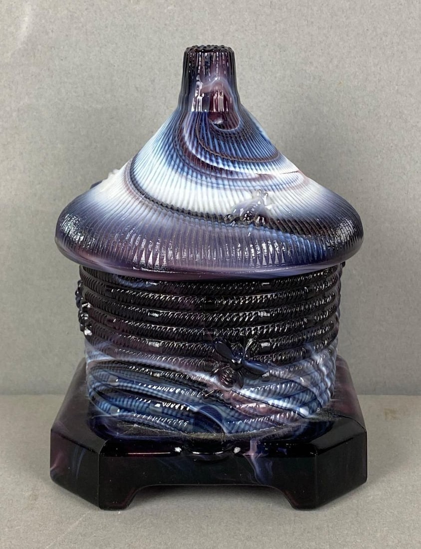 Imperial Glass Purple Slag Glass Beehive Honey Jar (1 of 3)