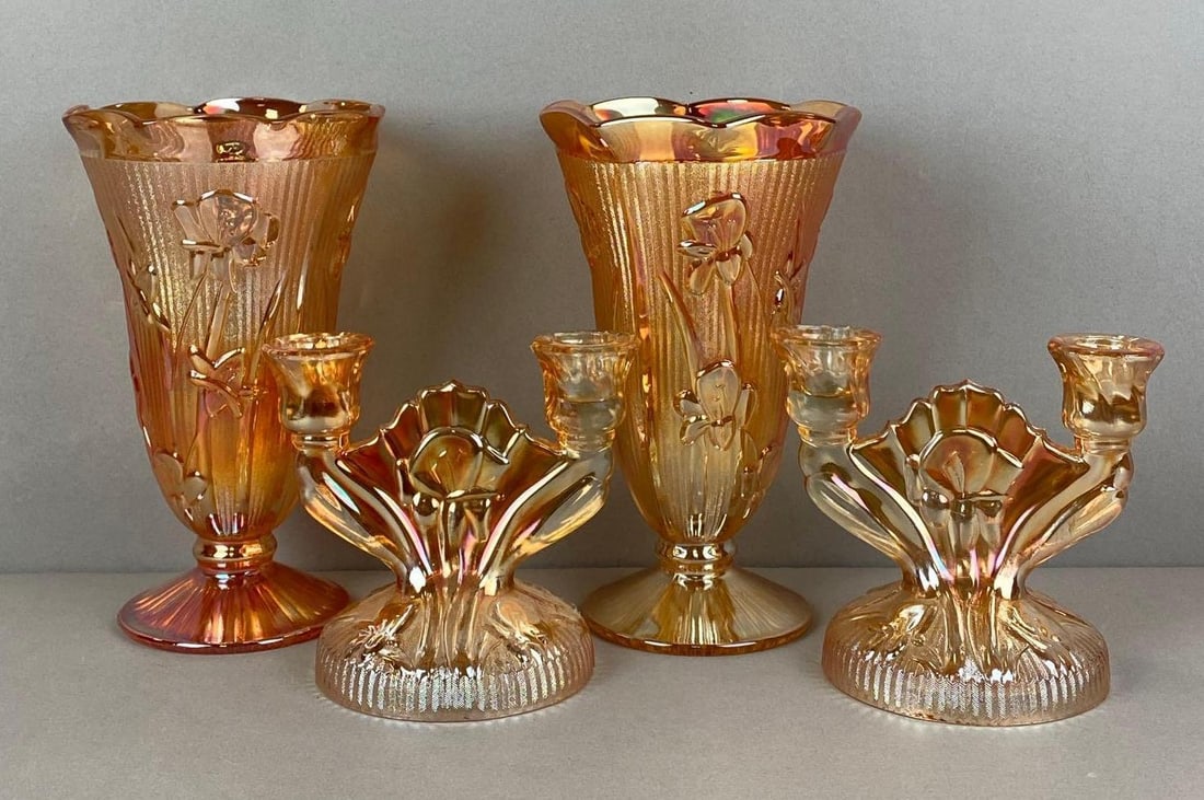 Group of Vintage Jeanette Iris and Herringbone Iridescent Marigold Carnival Glass Items (1 of 2)
