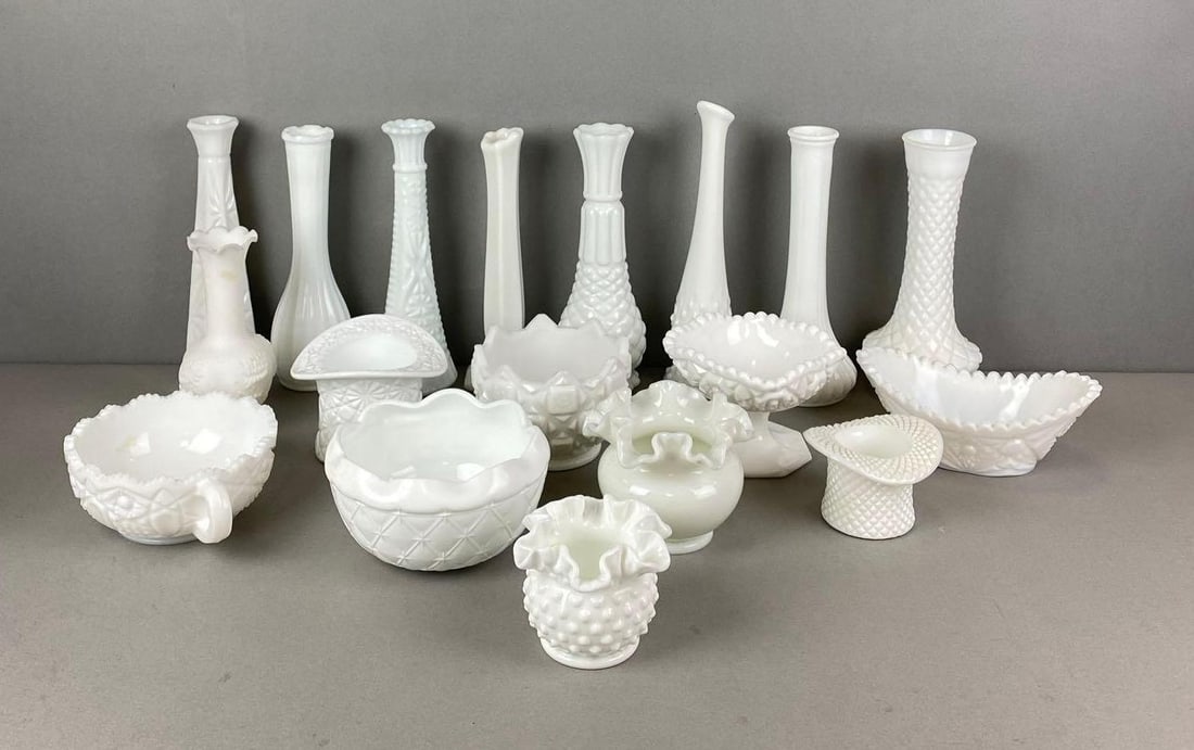Group of Assorted Milk Glass Items: In-House Shipping Option: If you would like to use our in-house shipping service, please select “Arrange My Own Shipping” when paying your invoice. After payment, our in-house shipping team wi