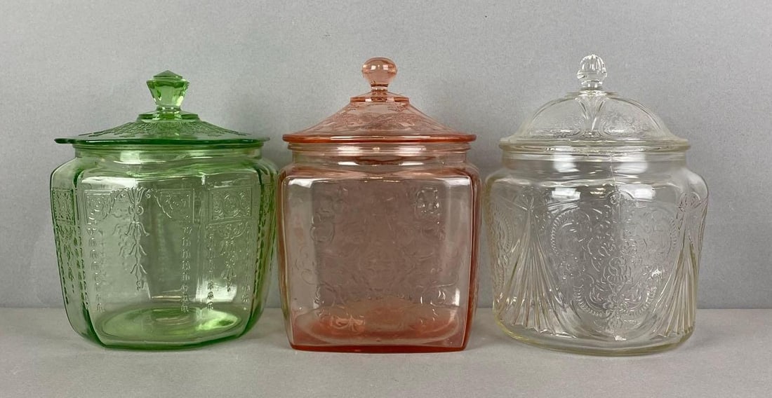 Group of 3 Depression Glass Cookie Jars (1 of 2)