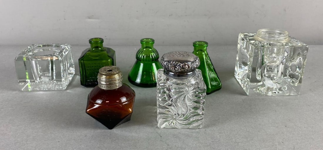 Group of Assorted Vintage Inkwells: In-House Shipping Option: If you would like to use our in-house shipping service, please select “Arrange My Own Shipping” when paying your invoice. After payment, our in-house shipping team