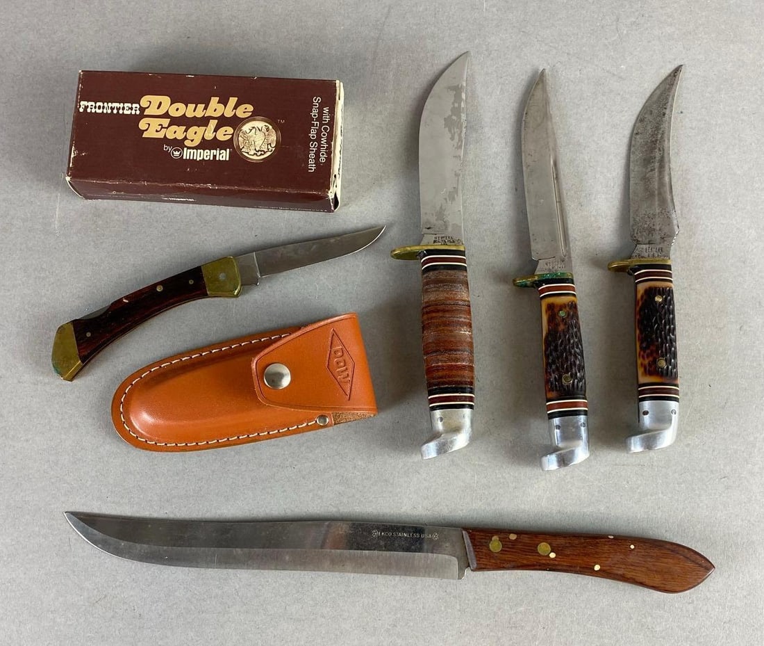Group of Assorted Vintage Fix Blade Knives and More: In-House Shipping Option: If you would like to use our in-house shipping service, please select “Arrange My Own Shipping” when paying your invoice. After payment, our in-house shipping team wi