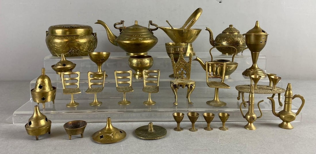 Group of Assorted Vintage Brass Dollhouse Furniture and More (1 of 3)