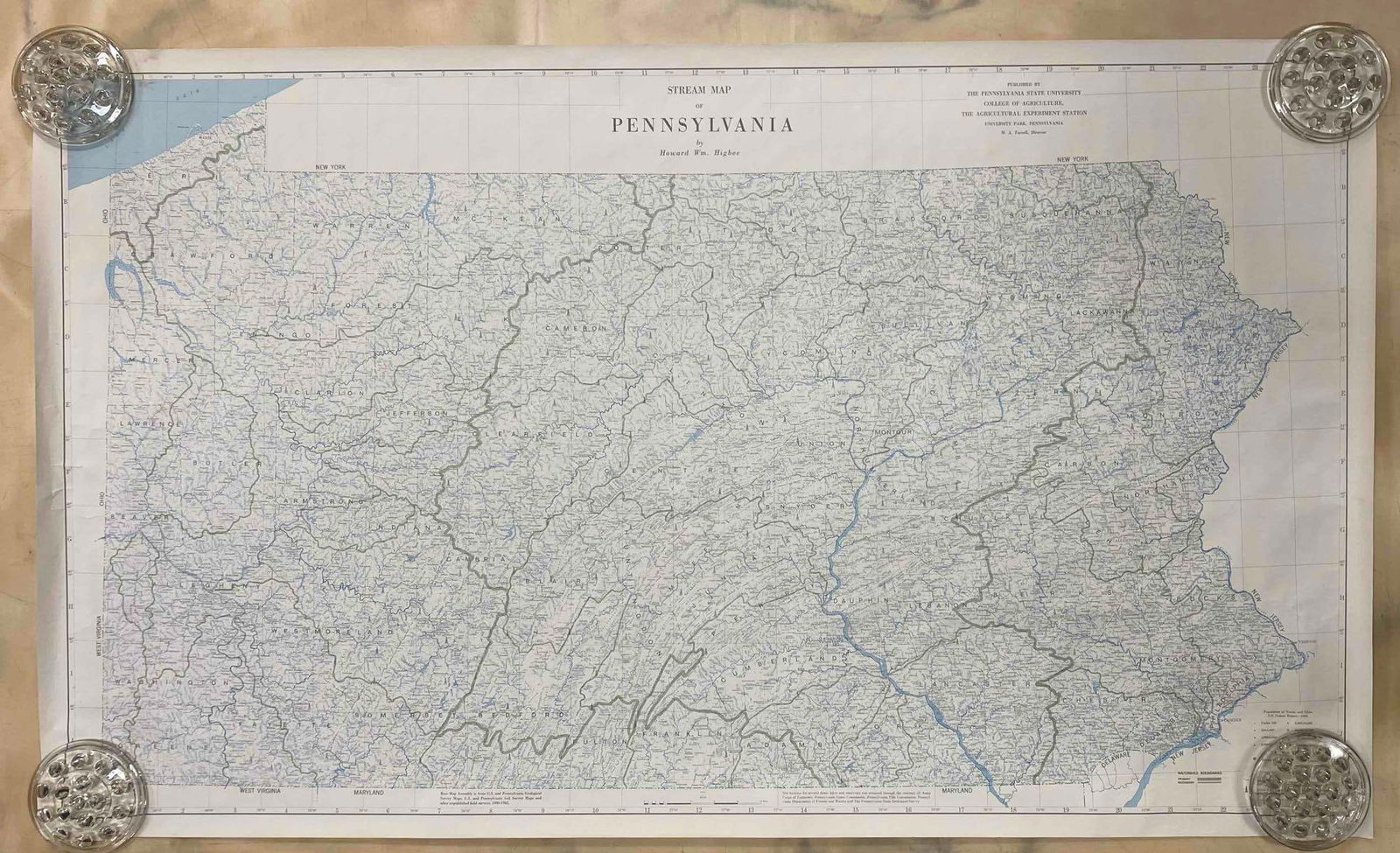 Vintage Large Penn State Stream Map of Pennsylvania: In-House Shipping Option: If you would like to use our in-house shipping service, please select “Arrange My Own Shipping” when paying your invoice. After payment, our in-house shipping team wi