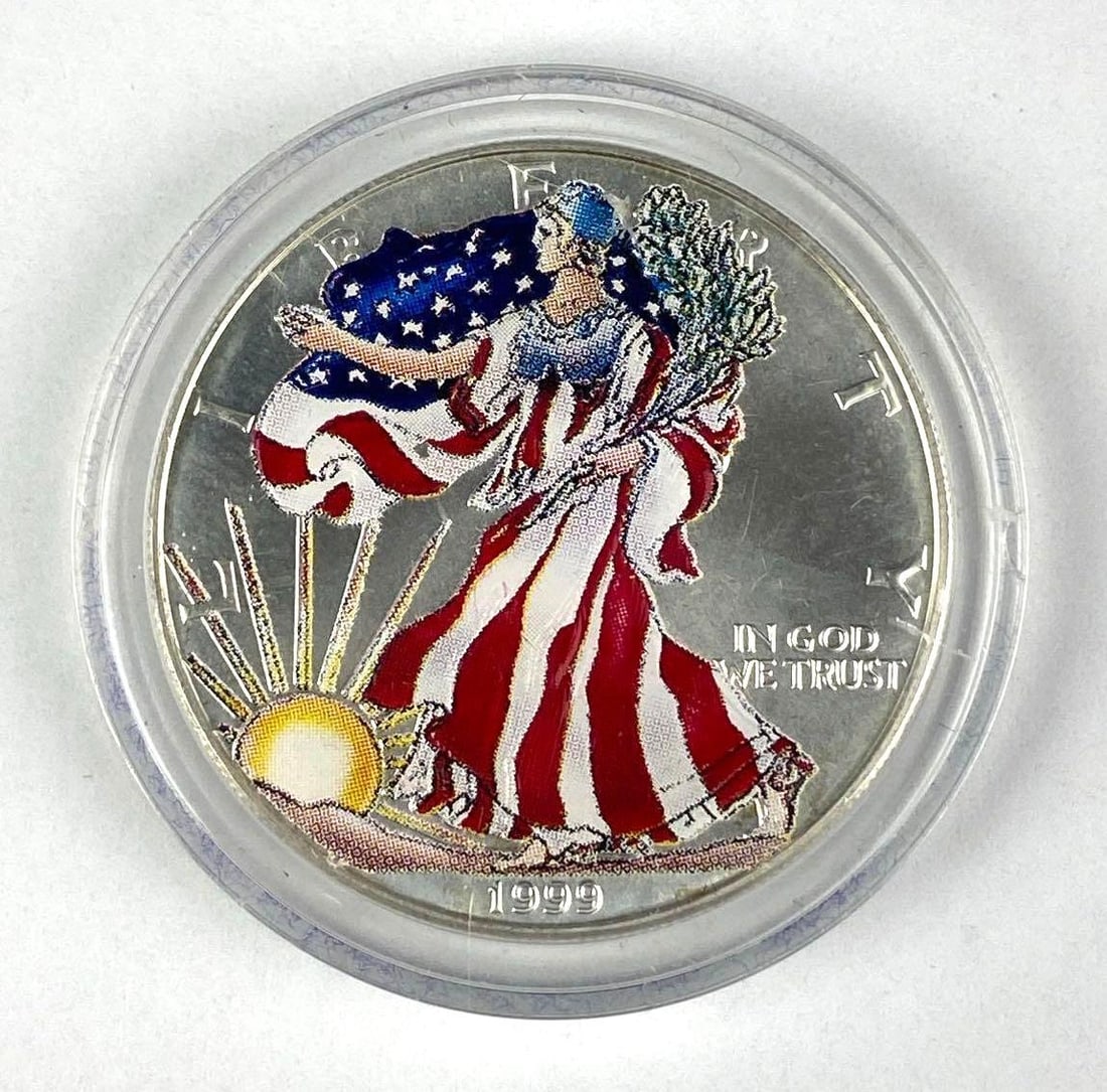 1999 US $1 Colorized American Silver Eagle 1 oz .999 Fine Silver Coin (1 of 2)