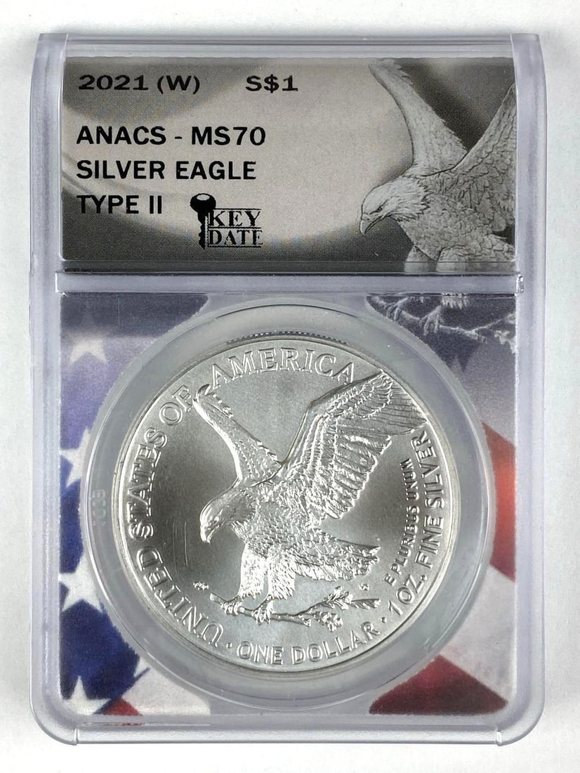 2021 W US $1 American Silver Eagle ANACS Graded MS70 (1 of 2)