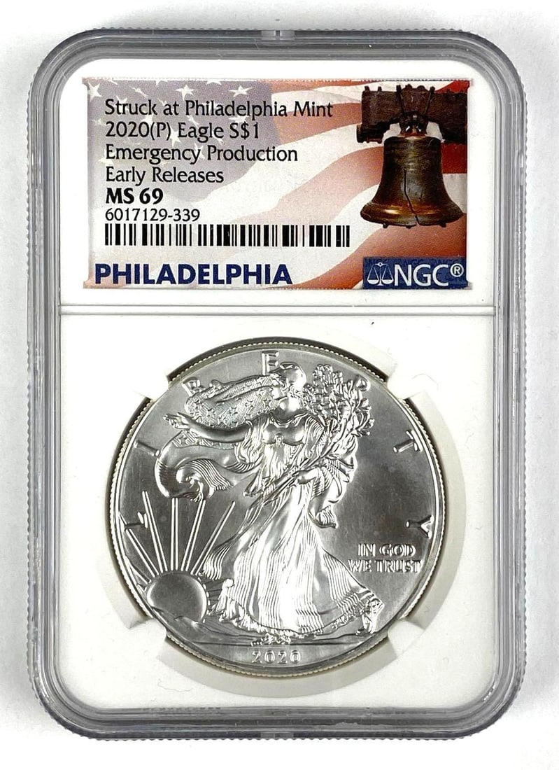2020 P US $1 American Silver Eagle NGC Graded MS69 (1 of 2)