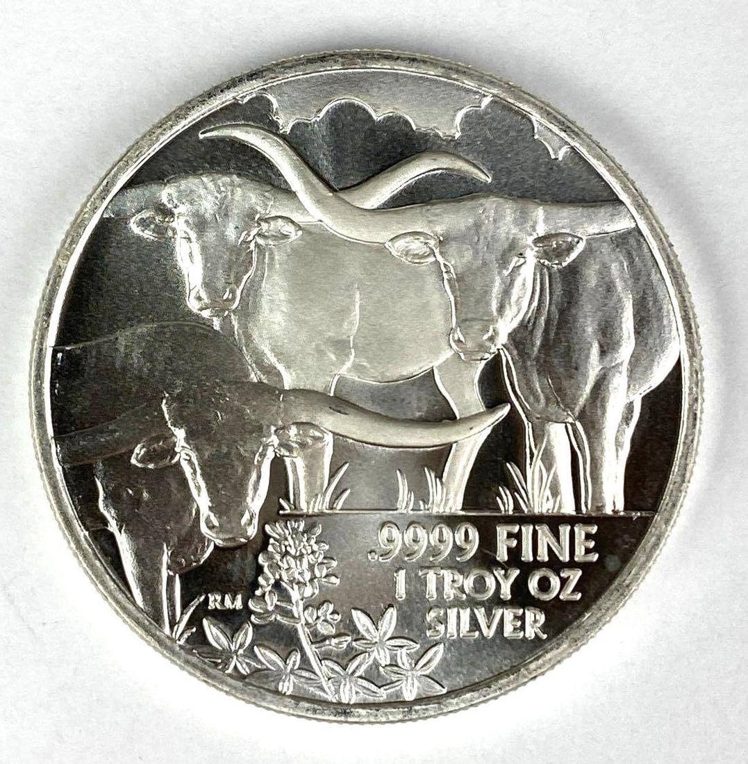 2014 Texas Precious Metals Texan Longhorn 1 oz .9999 Fine Silver Round (1 of 2)