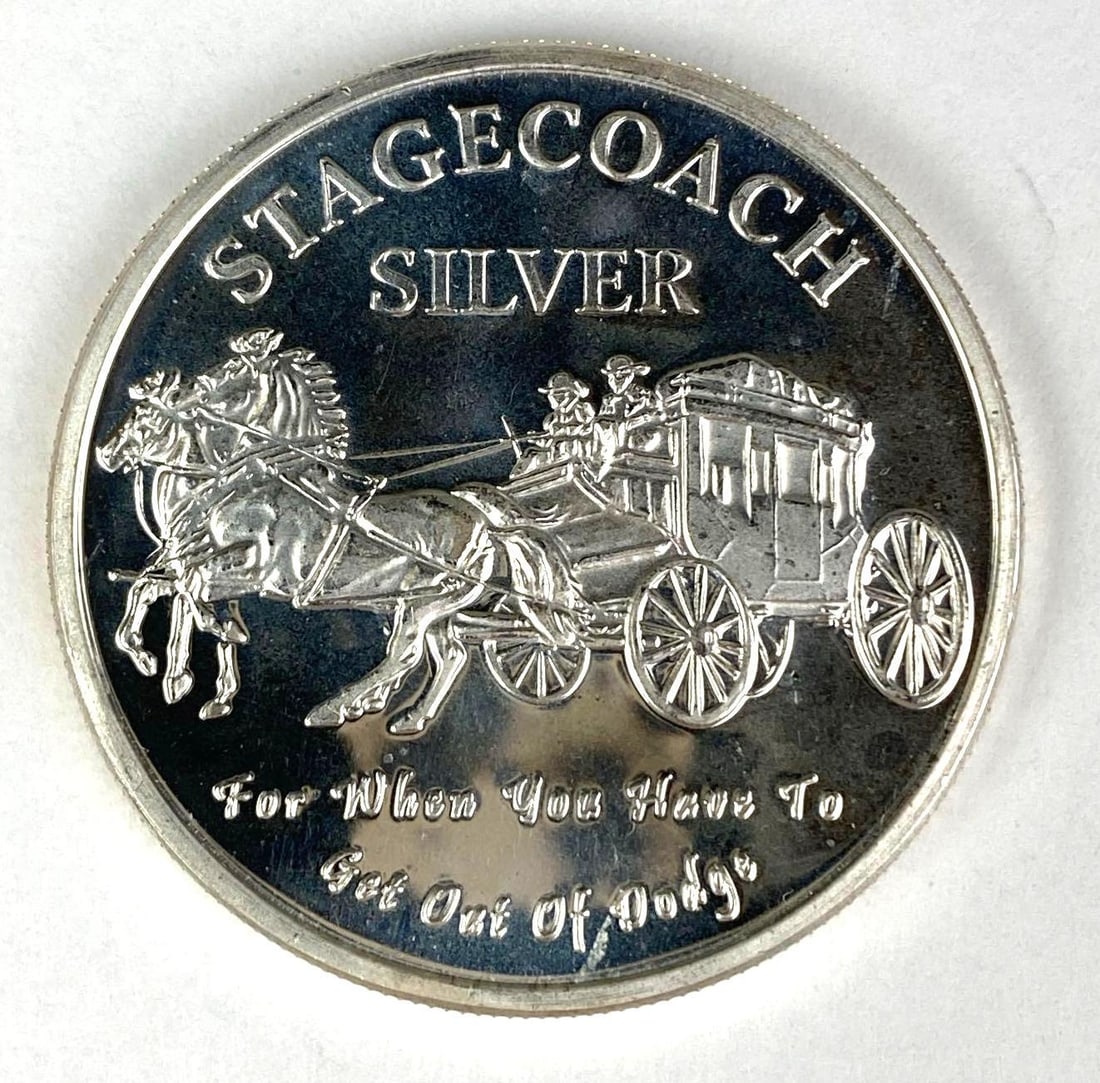 Stagecoach Silvers Get out of Dodge 1 oz .999 Silver Divisible Round (1 of 2)