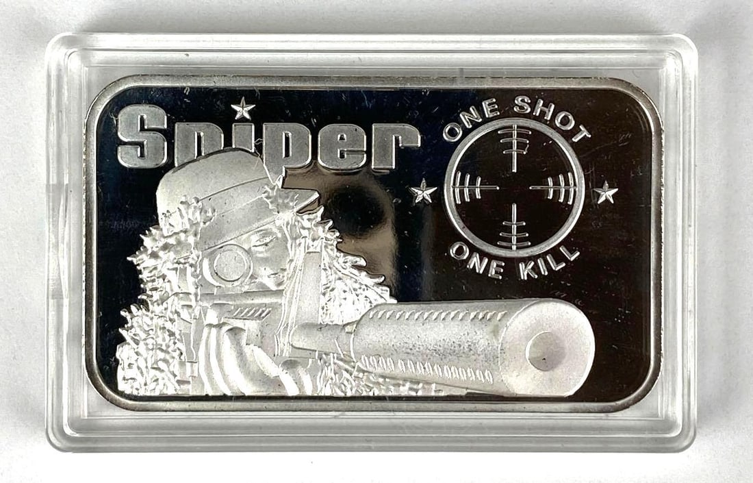 Sniper One Shot One Kill 1 oz .999 Fine Silver Ingot/ Bar (1 of 2)