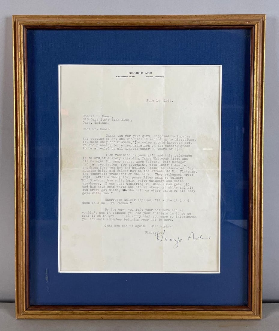 1934 George Ade Signed Humorous Bank Correspondence: In-House Shipping Option: If you would like to use our in-house shipping service, please select “Arrange My Own Shipping” when paying your invoice. After payment, our in-house shipping team wi