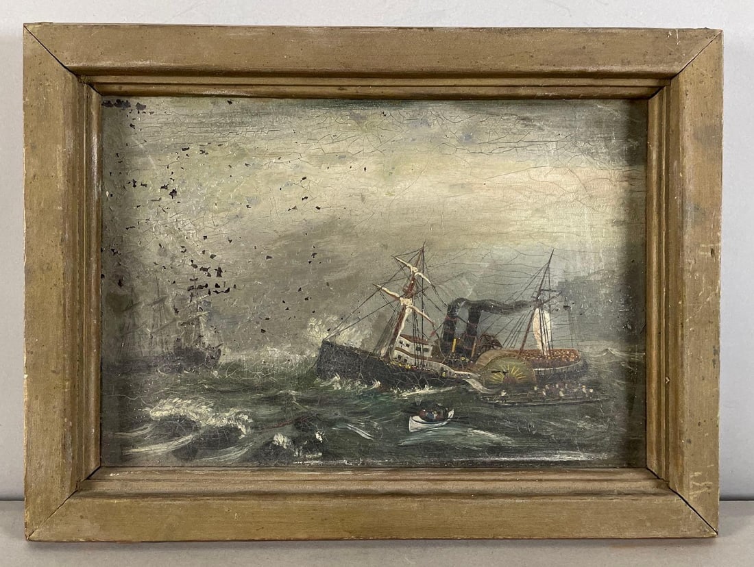Antique Steamboat in Storm Oil Painting on Tin: In-House Shipping Option: If you would like to use our in-house shipping service, please select “Arrange My Own Shipping” when paying your invoice. After payment, our in-house shipping team wi