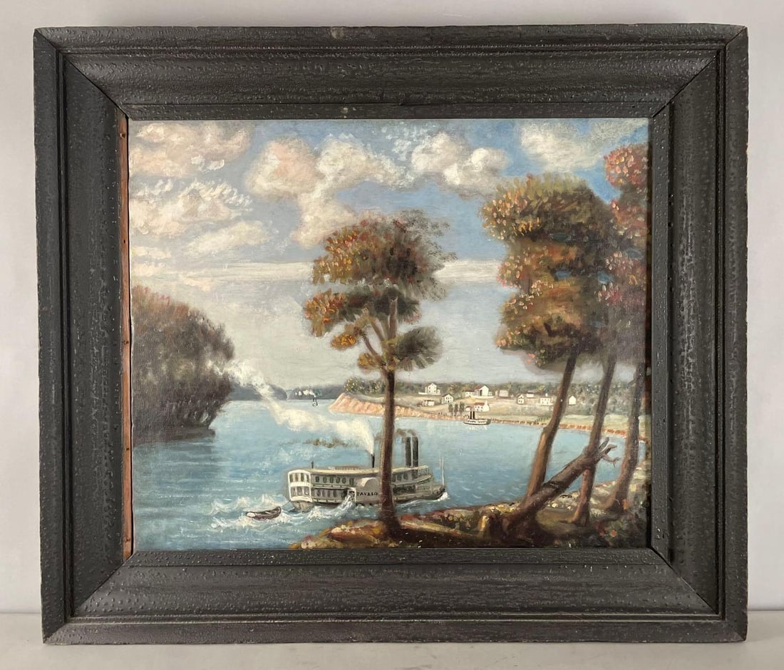 Antique River Steamboat Pavilion approaching Oquawka IL. Oil Painting on Canvas: In-House Shipping Option: If you would like to use our in-house shipping service, please select “Arrange My Own Shipping” when paying your invoice. After payment, our in-house shipping team wi