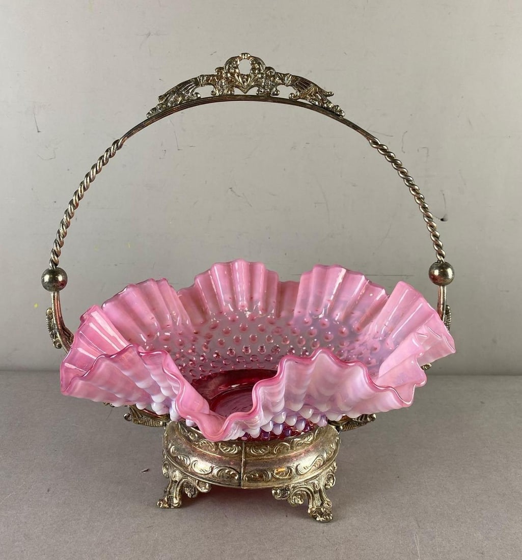 Vintage Fenton Cranberry Opalescent Hobnail Bride Basket: In-House Shipping Option: If you would like to use our in-house shipping service, please select “Arrange My Own Shipping” when paying your invoice. After payment, our in-house shipping team wi