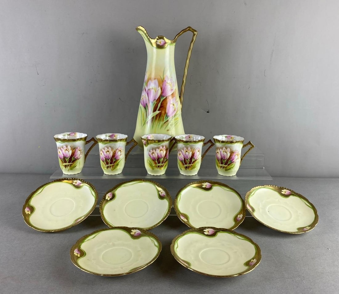 Vintage Prussia Porcelain Coffee Set: In-House Shipping Option: If you would like to use our in-house shipping service, please select “Arrange My Own Shipping” when paying your invoice. After payment, our in-house shipping team wi