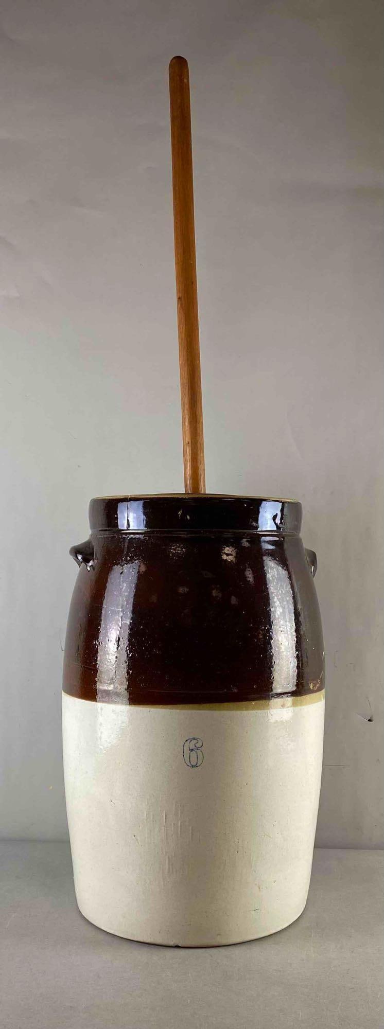 Vintage Glazed Stoneware Butter Churn (1 of 3)