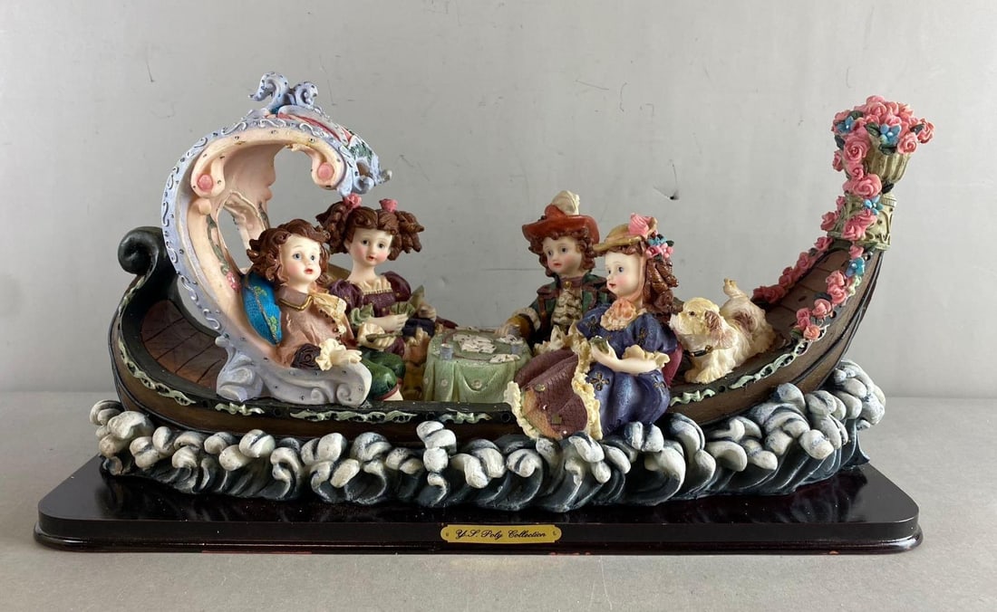 Vintage Y. S. Poly Collection Girls On Boat Resin Sculpture (1 of 4)