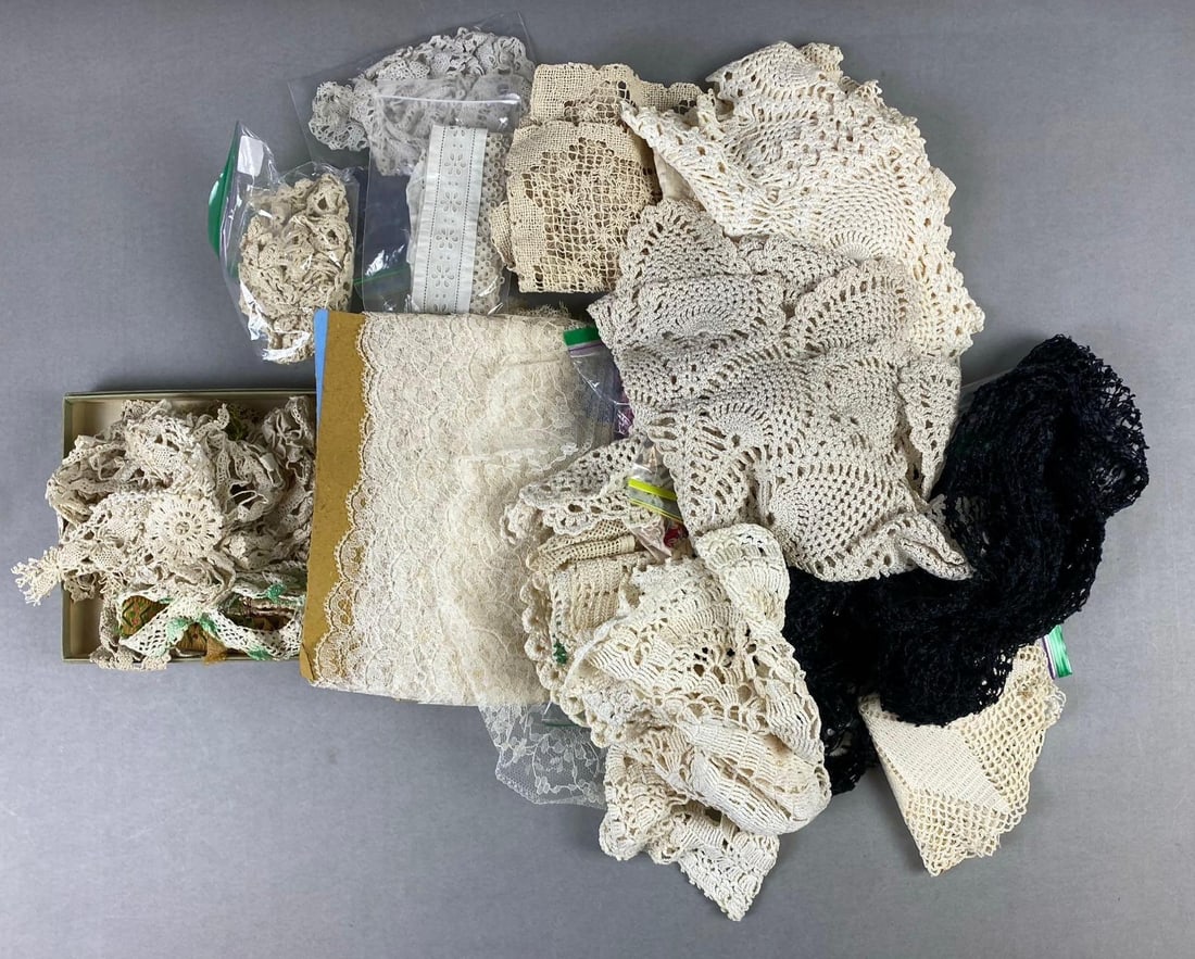 Group of Assorted Vintage Laces and Trims: In-House Shipping Option: If you would like to use our in-house shipping service, please select “Arrange My Own Shipping” when paying your invoice. After payment, our in-house shipping team