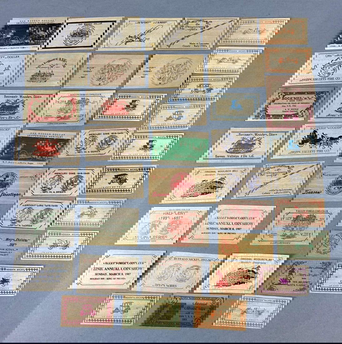 Group of Vintage Souvenir Wooden Nickels and More: In-House Shipping Option: If you would like to use our in-house shipping service, please select “Arrange My Own Shipping” when paying your invoice. After payment, our in-house shipping tea