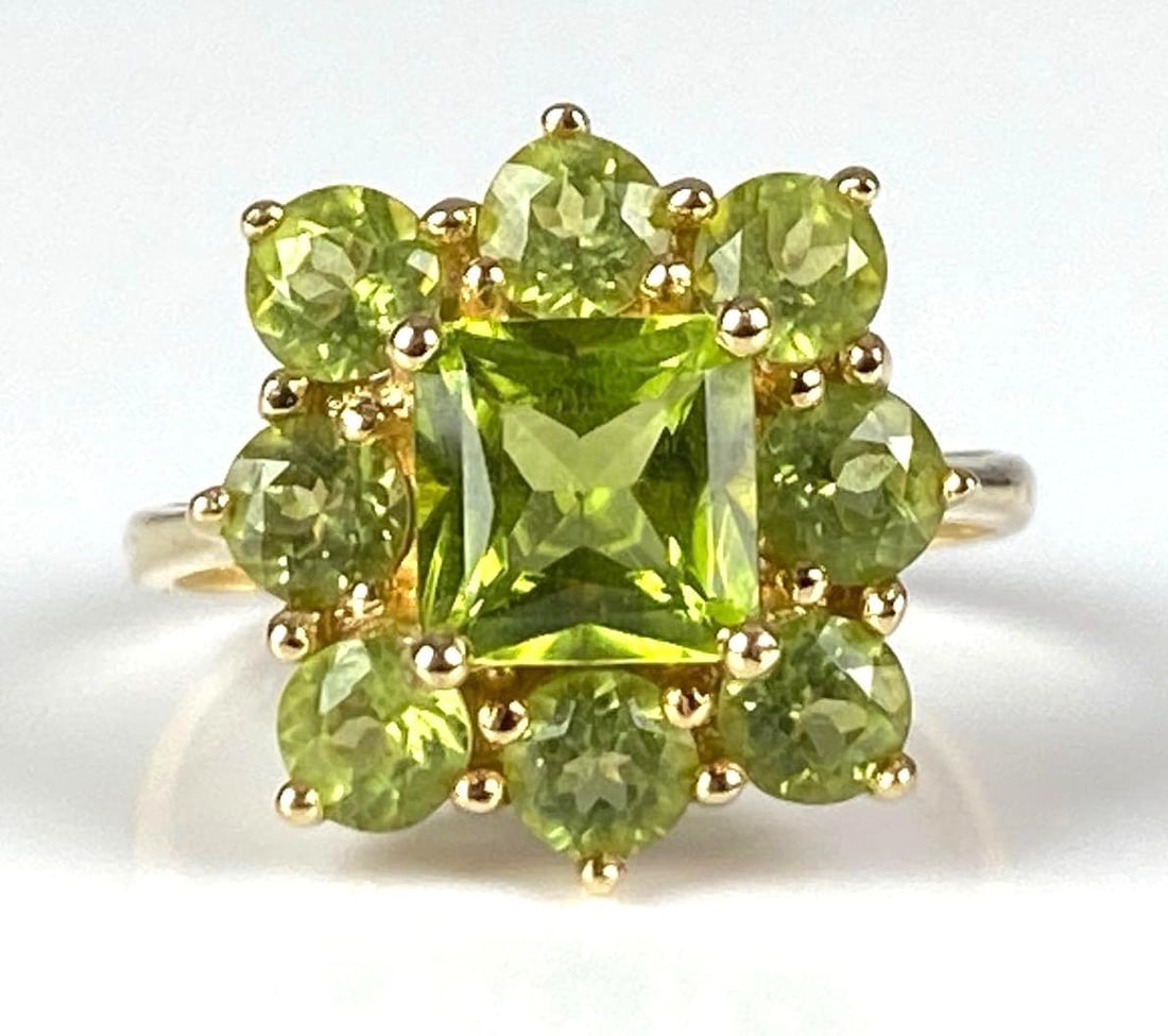 Signed FP 14K Yellow Gold Peridot Cluster Ring: In-House Shipping Option: If you would like to use our in-house shipping service, please select “Arrange My Own Shipping” when paying your invoice. After payment, our in-house shipping team