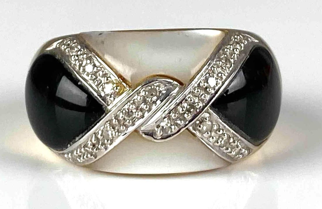 Signed 24K Yellow Gold Diamond Onyx Moonstone Ring: In-House Shipping Option: If you would like to use our in-house shipping service, please select “Arrange My Own Shipping” when paying your invoice. After payment, our in-house shipping team wi