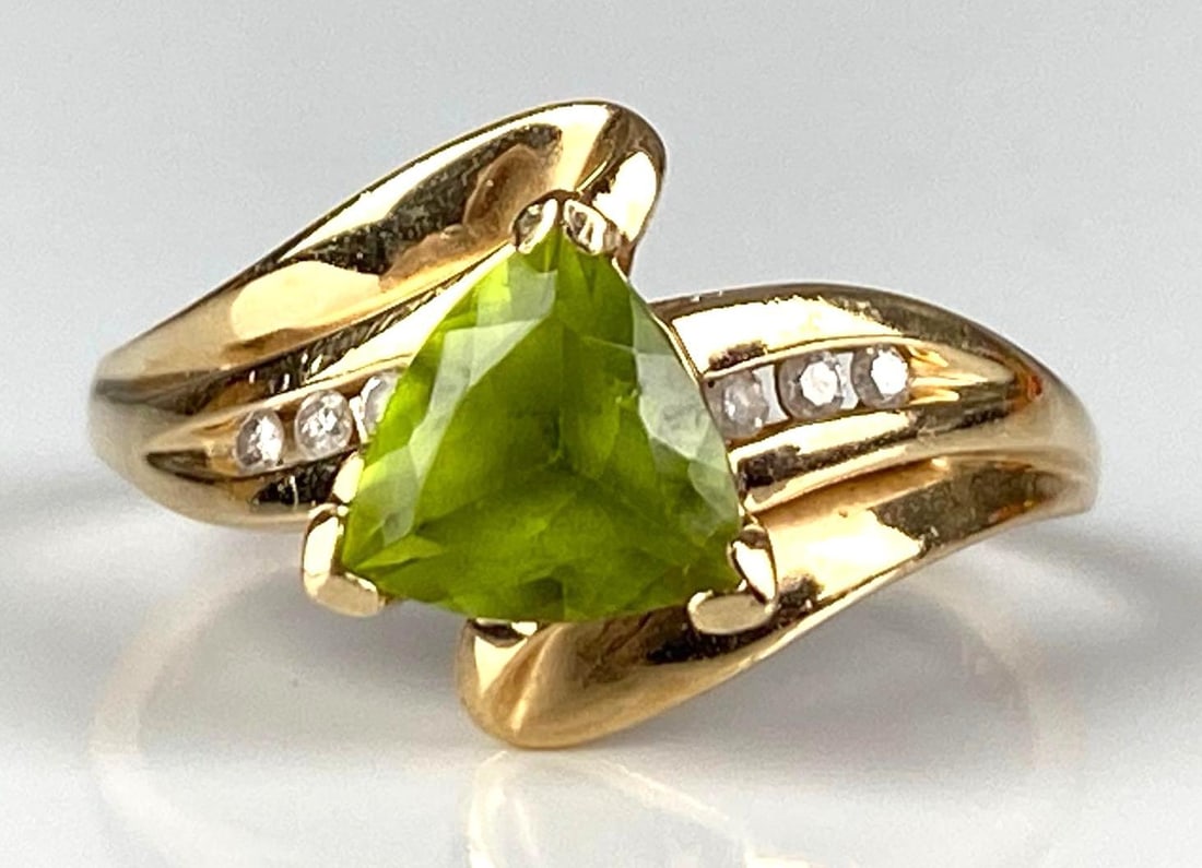 Signed LGL 14K Yellow Gold Peridot Diamond Ring: In-House Shipping Option: If you would like to use our in-house shipping service, please select “Arrange My Own Shipping” when paying your invoice. After payment, our in-house shipping team