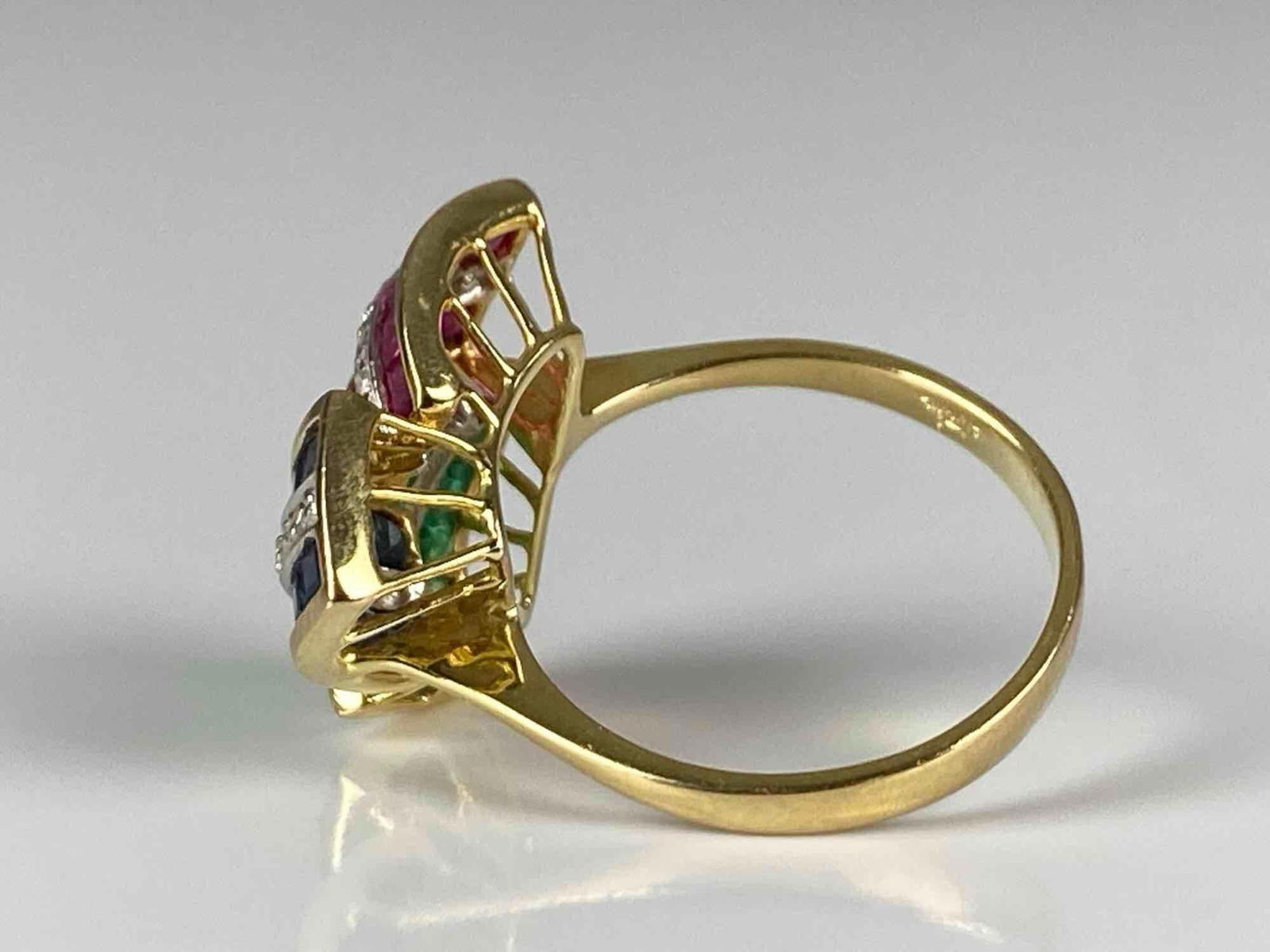 Signed 14K Yellow Gold Multi-Gem Cluster Ring - 2