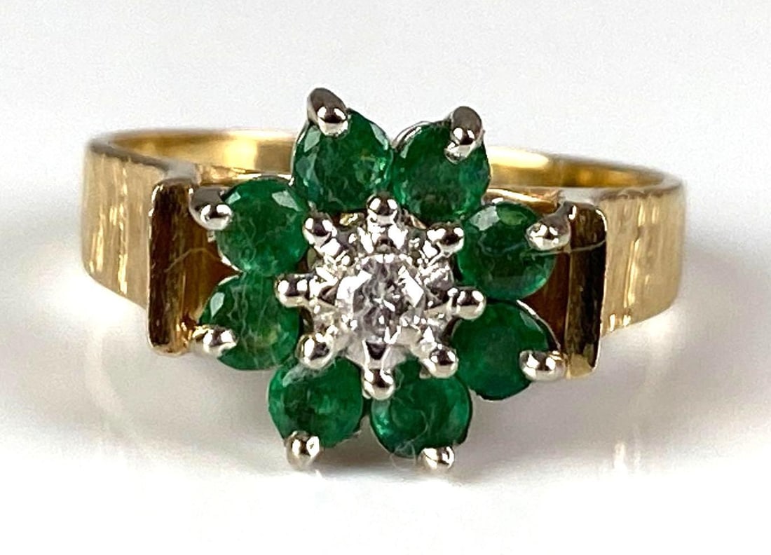10K Yellow / White Gold Emerald Diamond Cluster Ring: In-House Shipping Option: If you would like to use our in-house shipping service, please select “Arrange My Own Shipping” when paying your invoice. After payment, our in-house shipping team wi