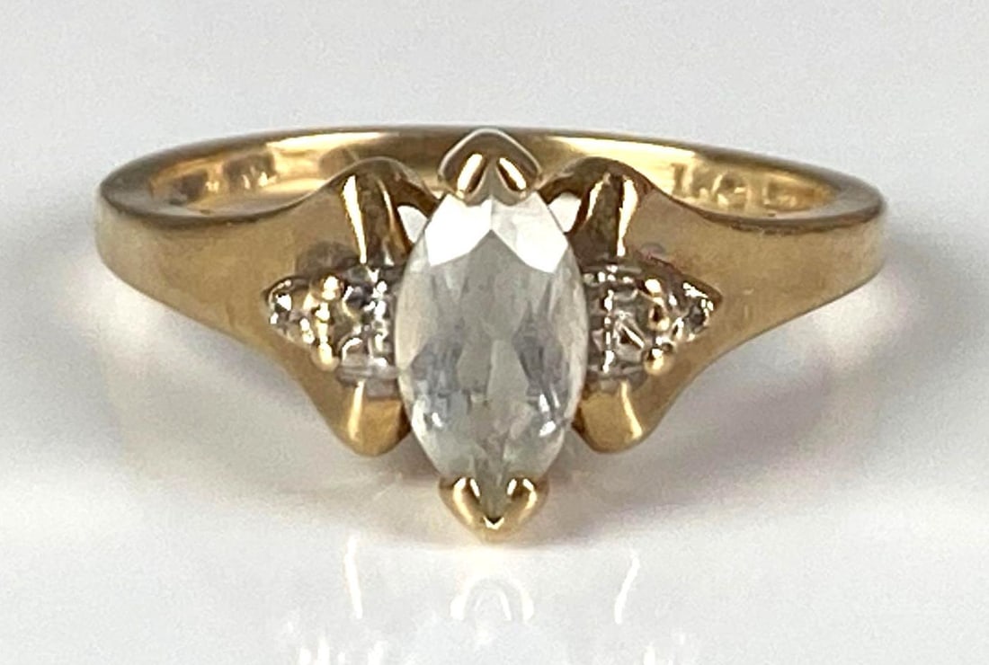 Signed 10K Yellow Gold Clear Topaz Diamond Ring: In-House Shipping Option: If you would like to use our in-house shipping service, please select “Arrange My Own Shipping” when paying your invoice. After payment, our in-house shipping team