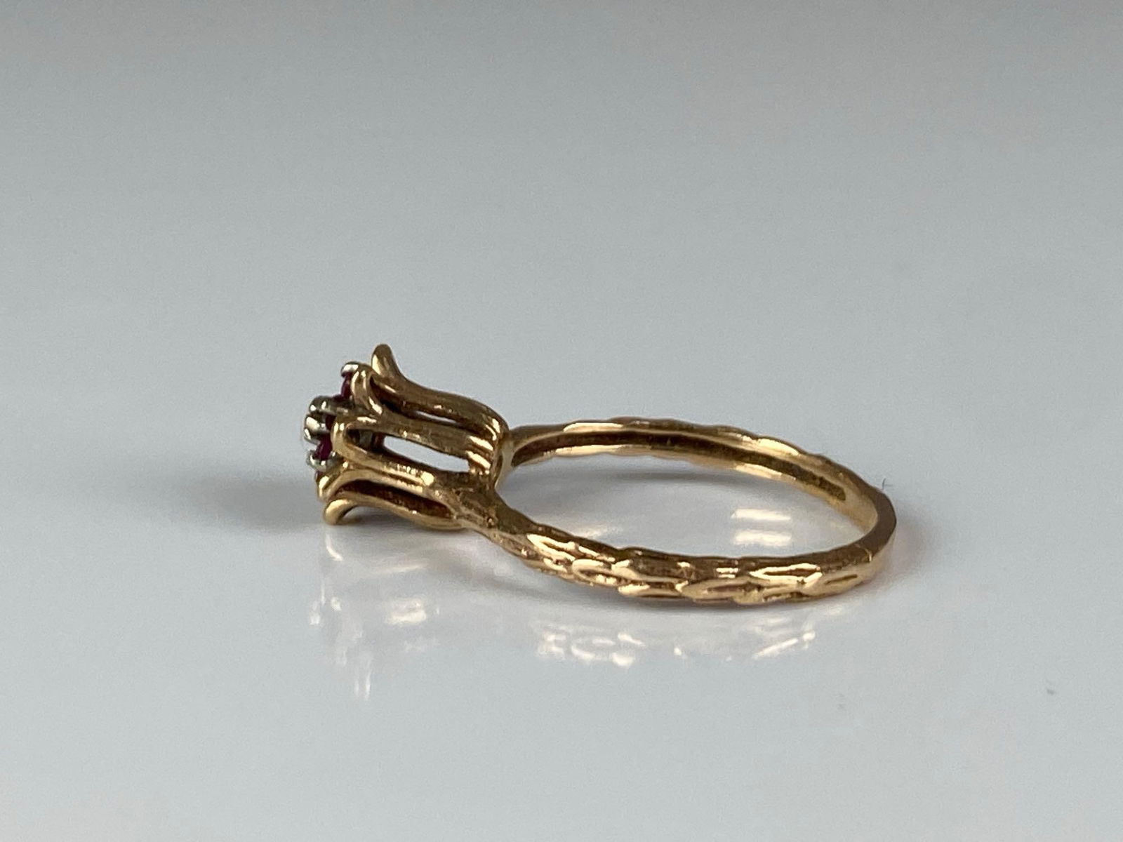 10K Yellow Gold Ruby Floral Ring - 2