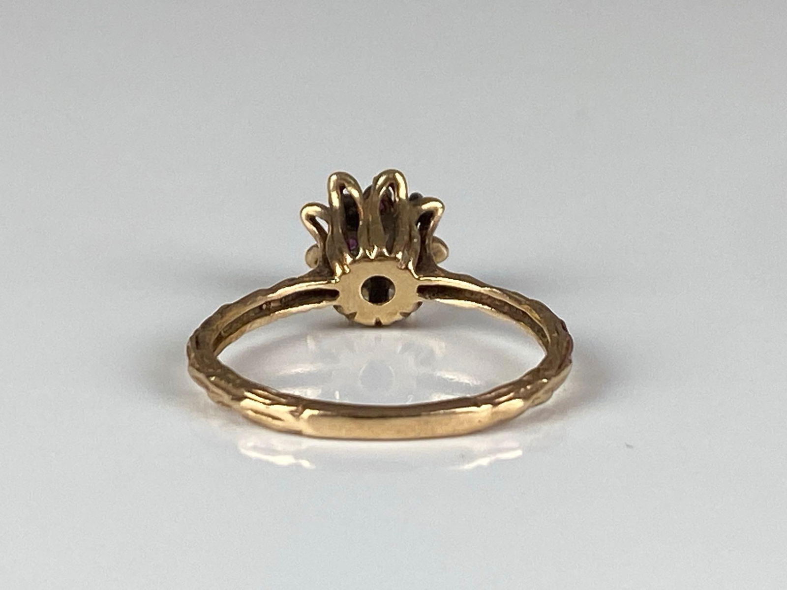 10K Yellow Gold Ruby Floral Ring - 3