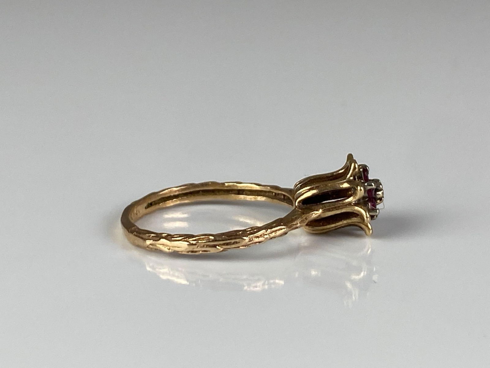 10K Yellow Gold Ruby Floral Ring - 4